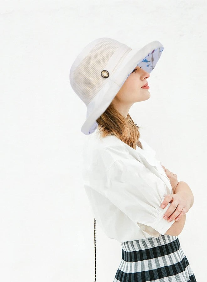 XuoAz Women Summer Sun Hat Floral Beach Hat Wide Brim UV Protection Packable Bucket Cap for Vacation Travel Beige - Image 3